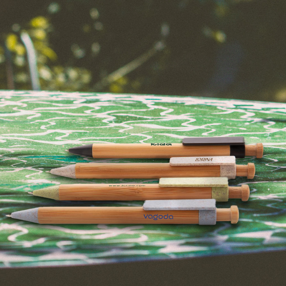 Bamboo pen with wheat straw clip