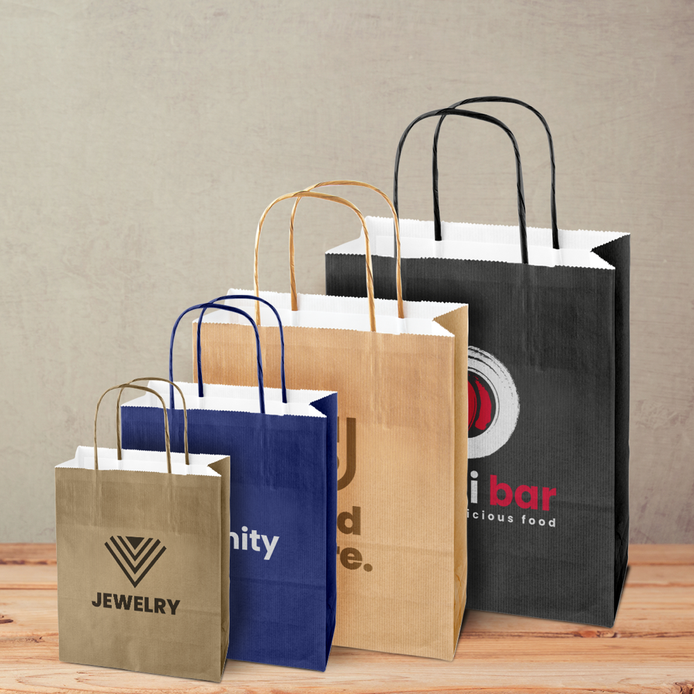 Ribbed Kraft Paper Bags with White Interior