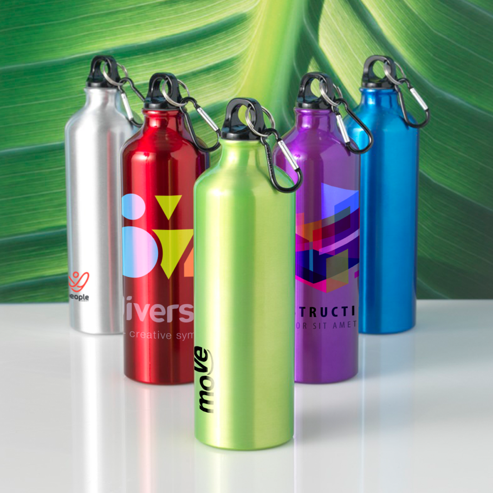Aluminium Water Bottle w/ Key Ring & Metal Carabiner | 770 ml