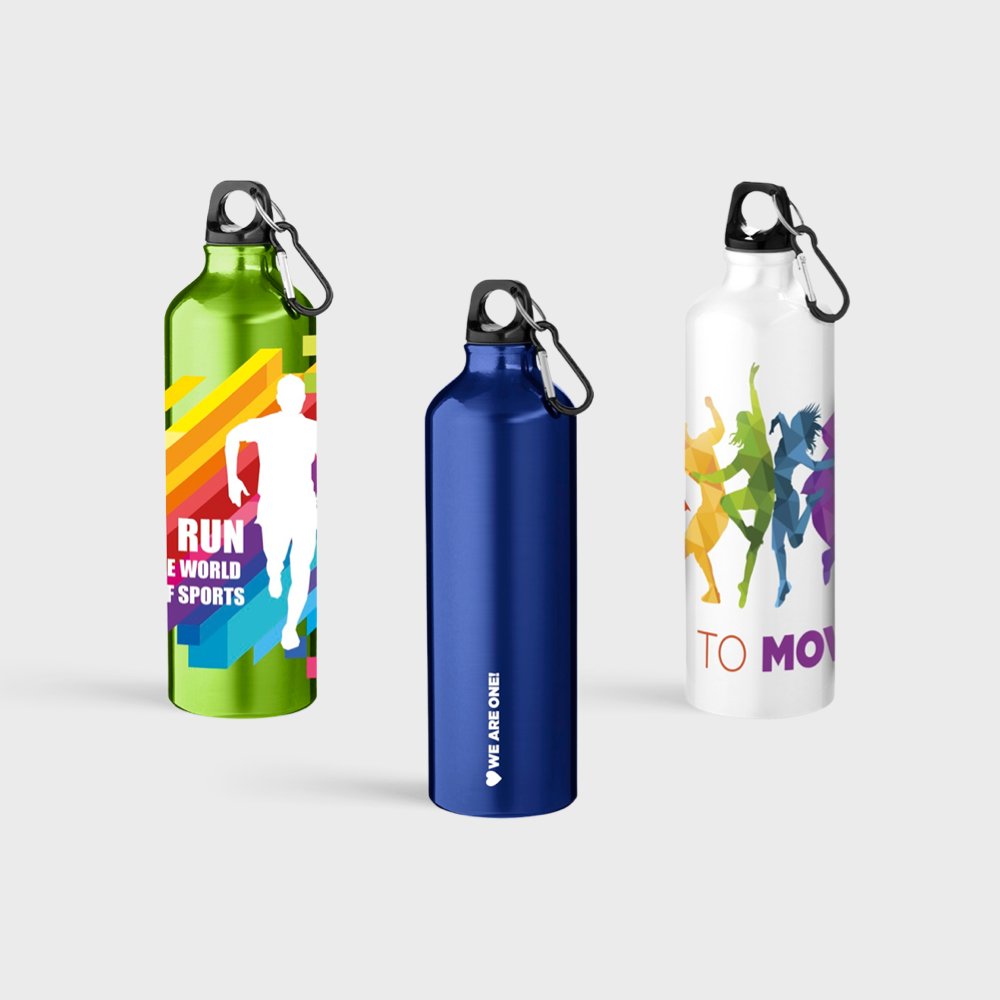 Aluminium Water Bottle w/ Key Ring & Metal Carabiner | 770 ml